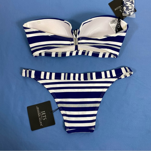 🌸5For$20🌸 Jets Australia Swimwear Jessika Allen Retro Striped 3 Piece Bikini Set - Picture 8 of 8